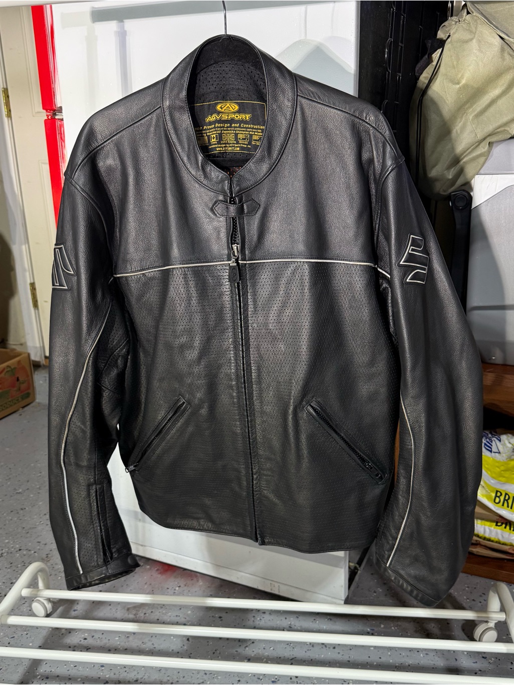 Vintage Agv Sport Suzuki Logo Black Leather Motorcycle Jacket 52 Mens Us Size L